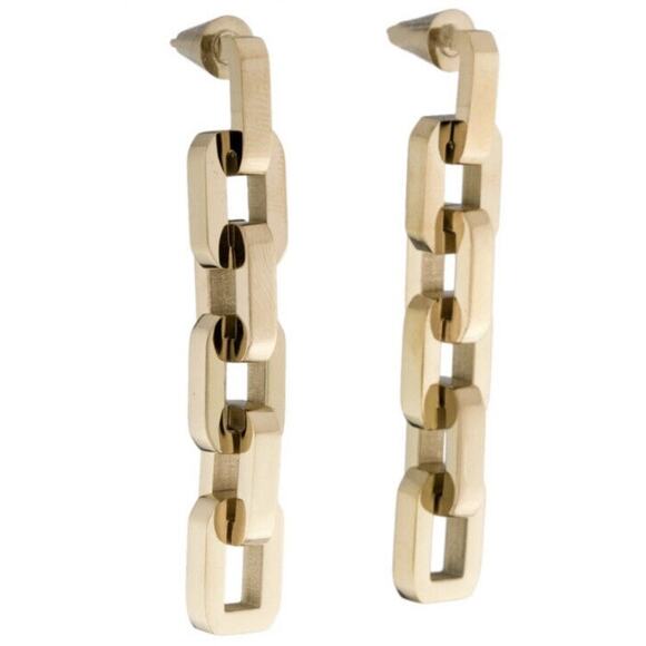 Eddie Borgo 12K Gold Plated Chain Supra Link Highly Polish Dangle Earrings New - Picture 3 of 9